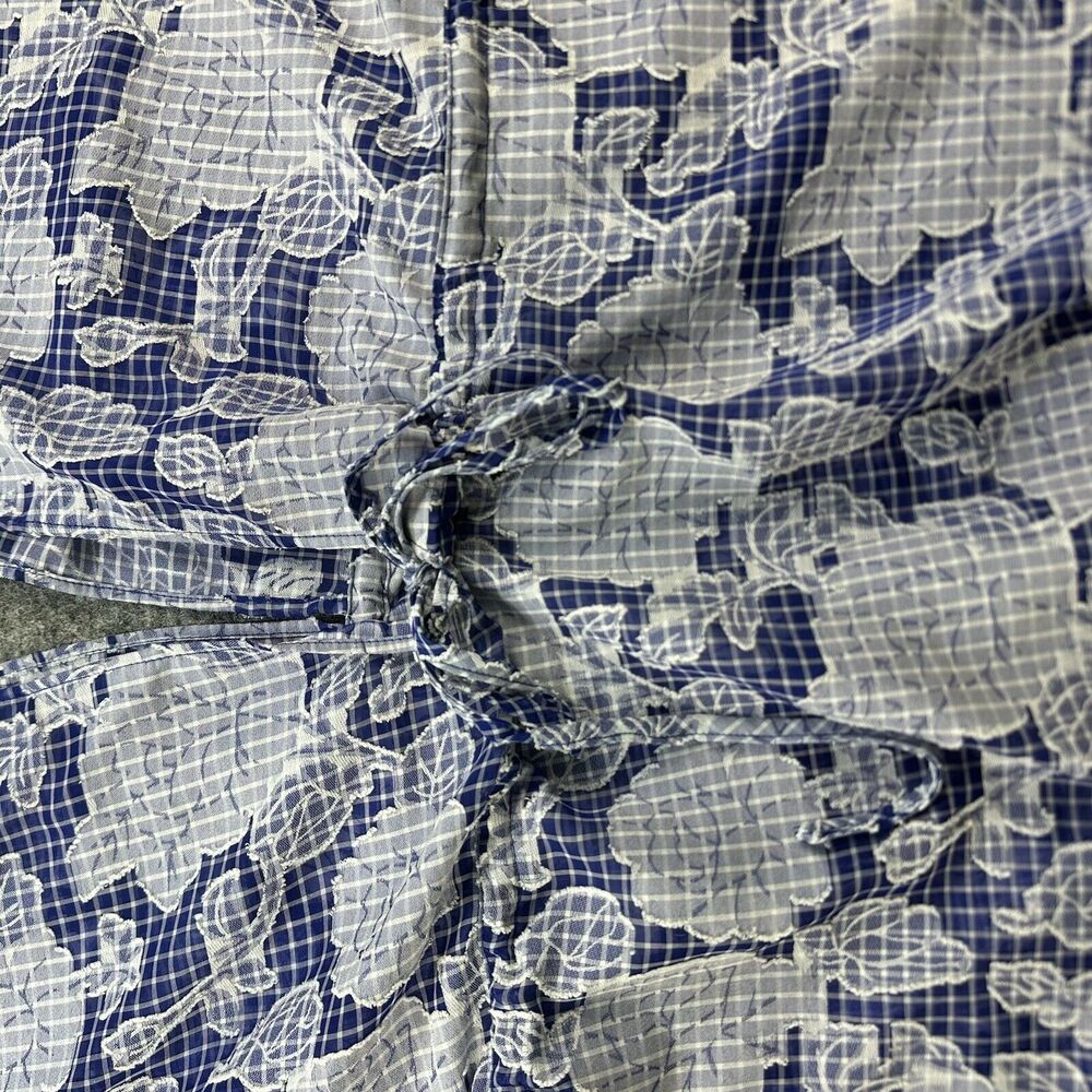 ANTHROPOLOGIE Kaftan Blouse Woman One Size Blue Floral Tie Front Flowy Sheer - Picture 5 of 13